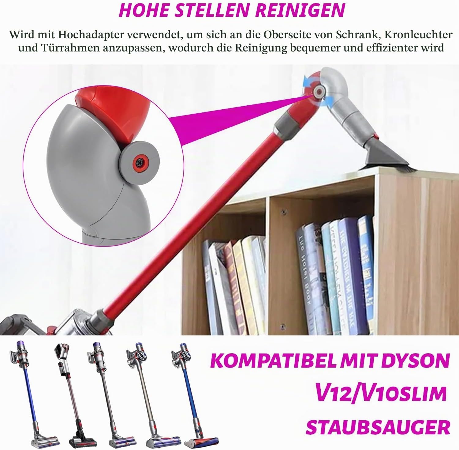 Plutoos Unterbett-Flachadapter für Dyson V10 Slim V12 Slim V12 Detect Slim – nur 20 g, inkl. Reinigungsbürste