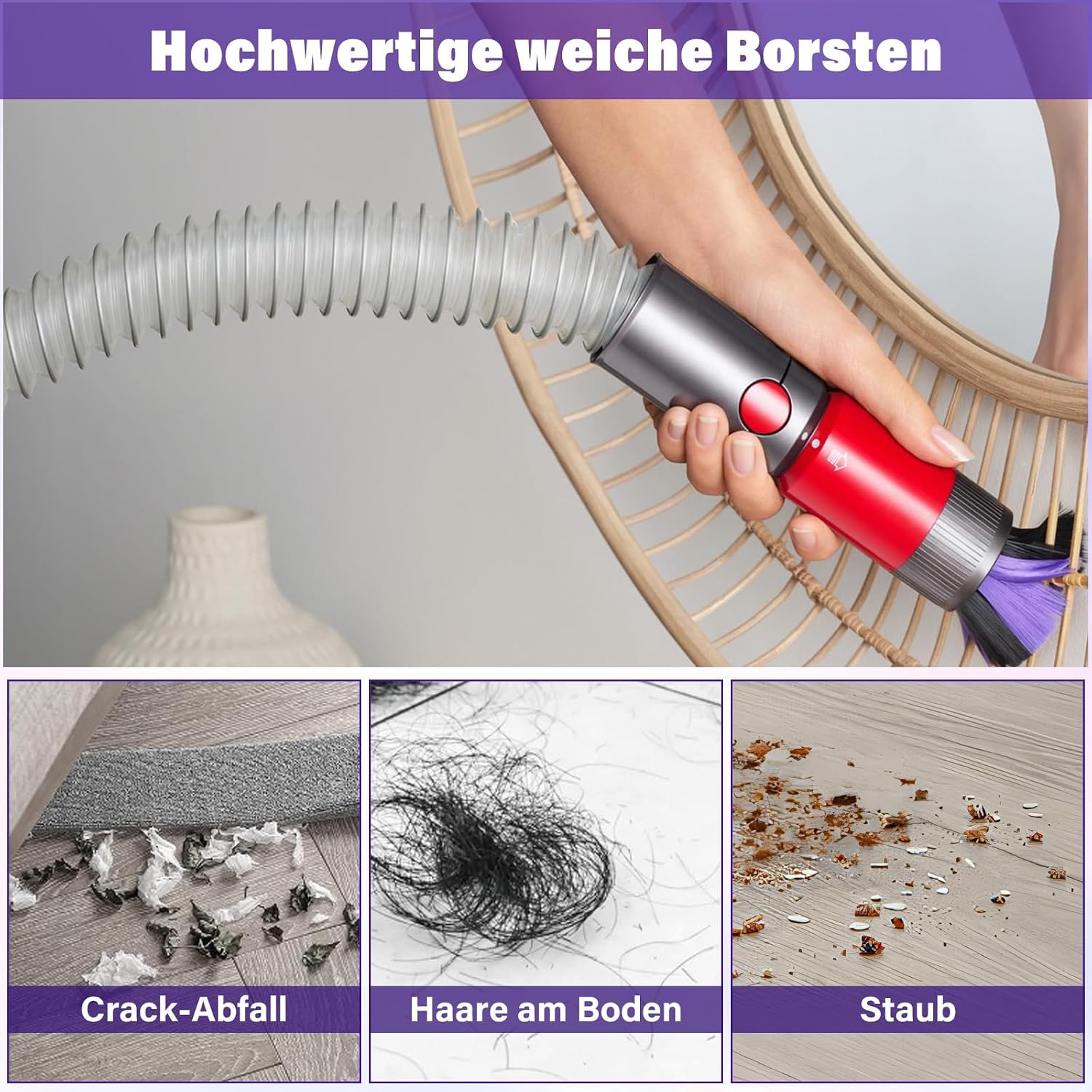 Plutoos 2-teiliges Set für Dyson V7 V8 V10 V11 V15 – rückstandsfreie Softbürste & flexibler Schlauch bis 150 cm