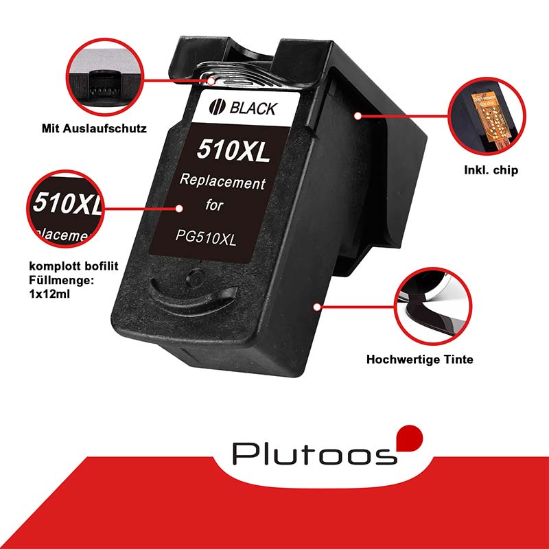 Plutoos PG-510XL + CL-511XL Multipack 2er-Set BK+Color – kompatibel mit Canon, 24 ml für MX410, iP2700, MX420, iP2702