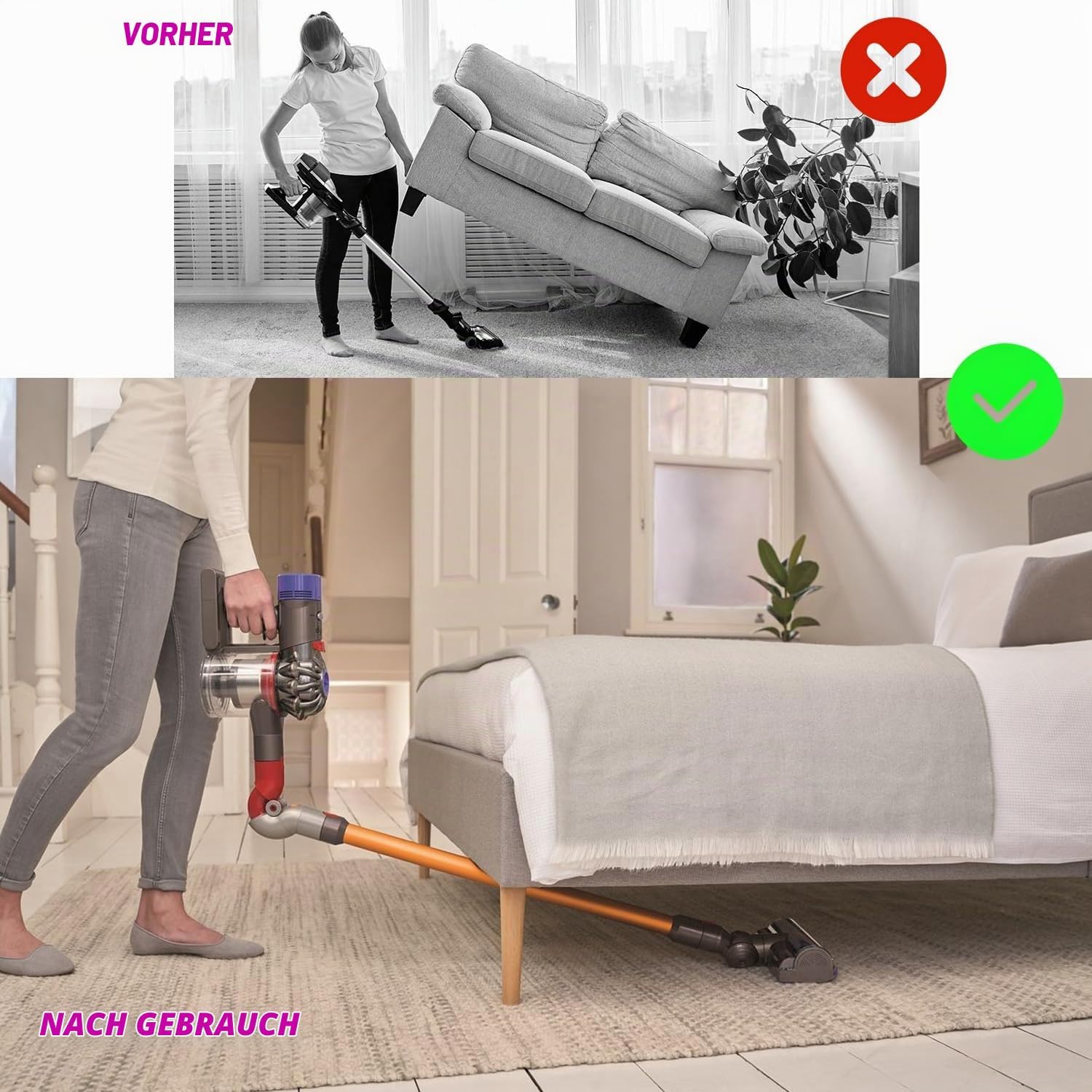 Plutoos Unterbett-Flachadapter für Dyson V10 Slim V12 Slim V12 Detect Slim – nur 20 g, inkl. Reinigungsbürste