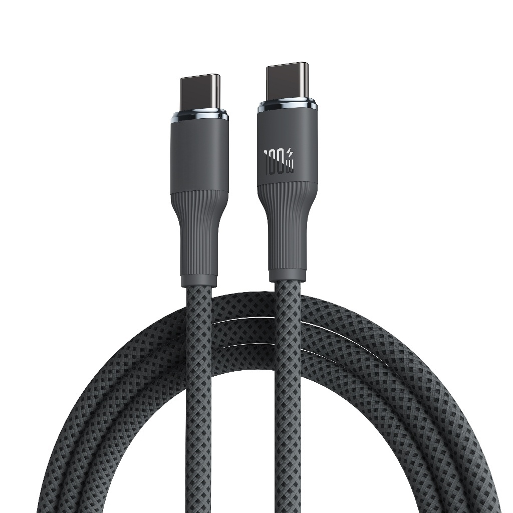 Plutoos USB-C auf USB-C Schnellladekabel 100W 5A Nylon geflochten Schwarz 1 m