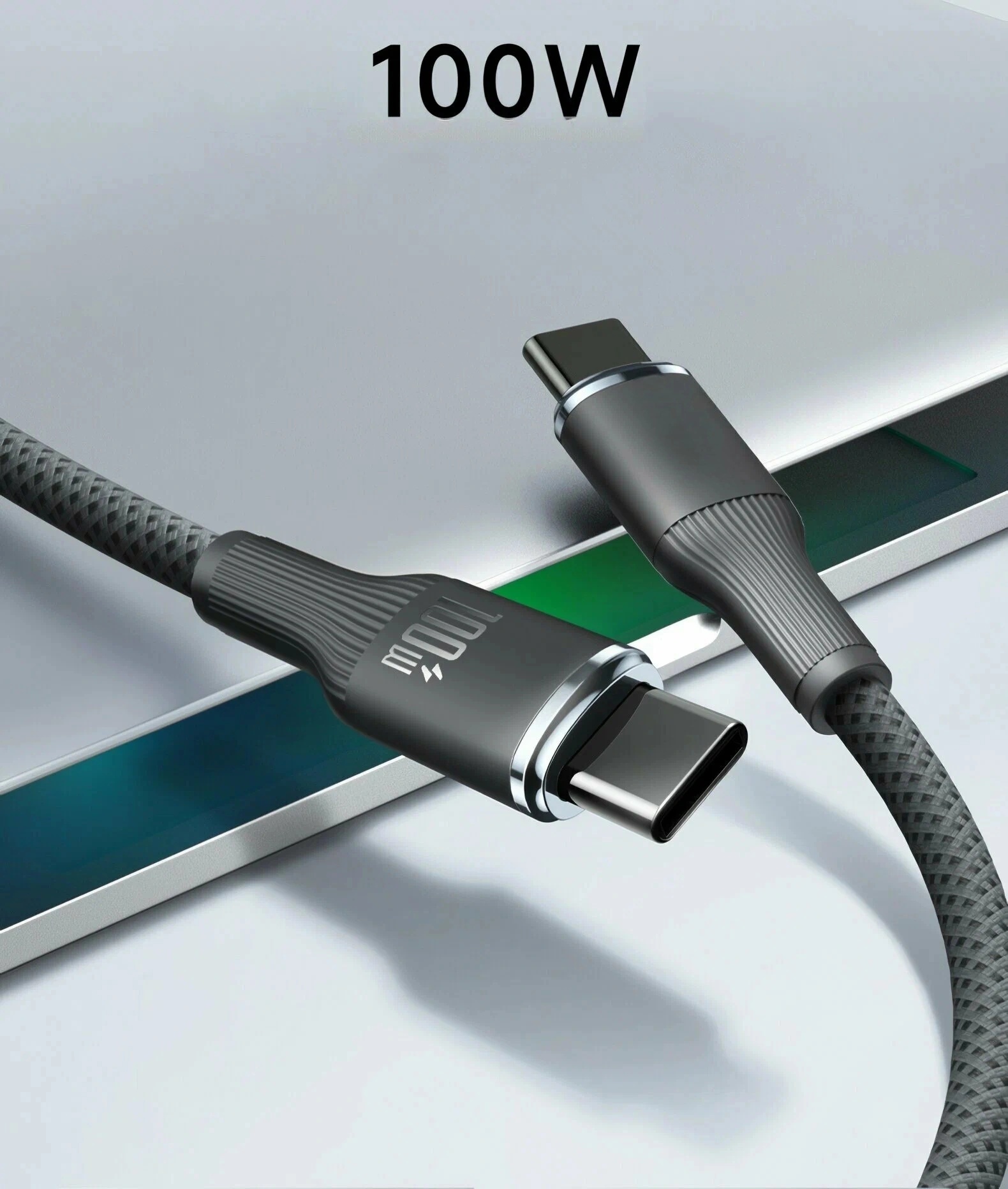 Plutoos USB-C auf USB-C Schnellladekabel 100W 5A Nylon geflochten Schwarz 1 m
