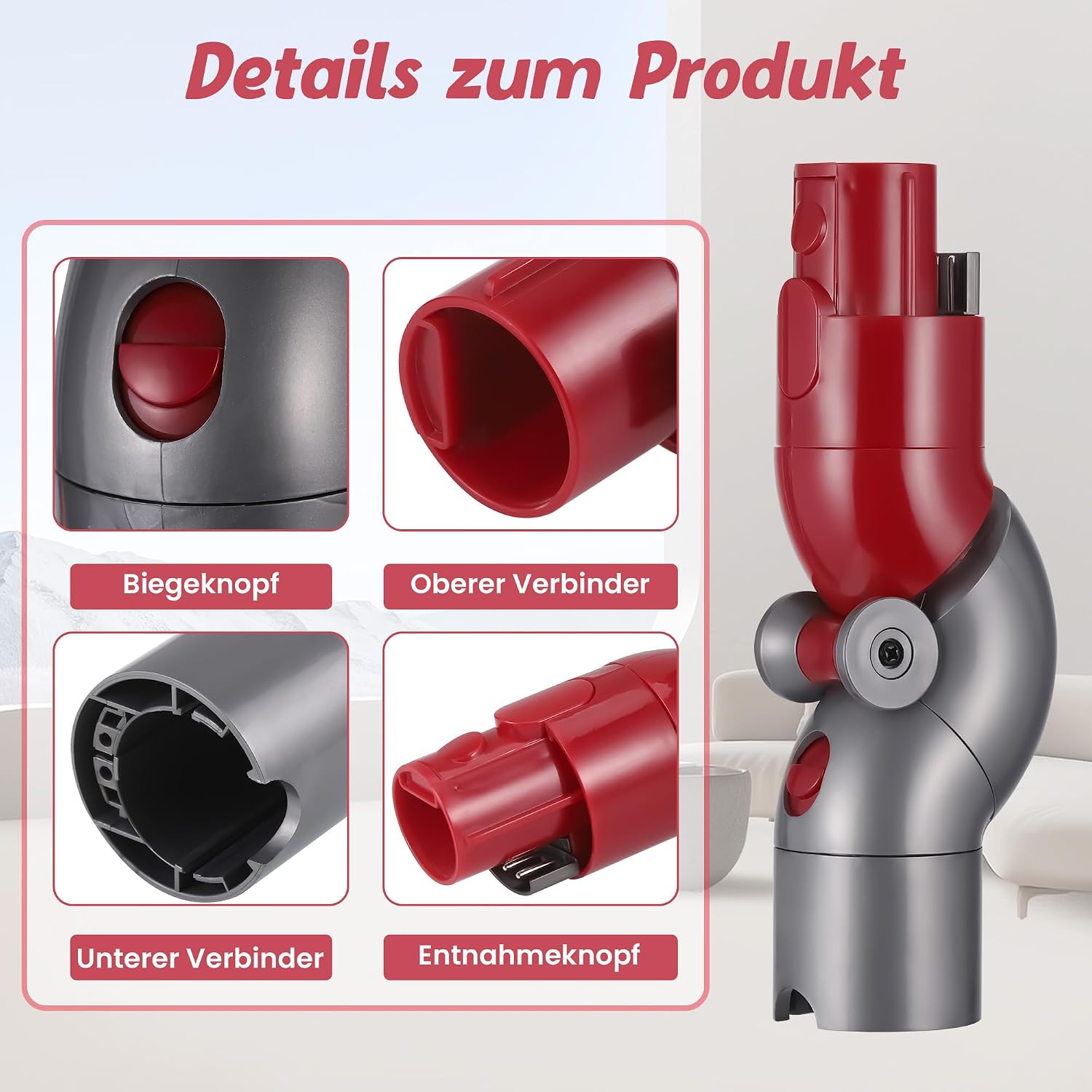 Plutoos Flex-Adapter für Dyson V7 V8 V10 V11 V15 – 180°-Knickgelenk, inkl. Reinigungsbürste, ersetzt 967762-01