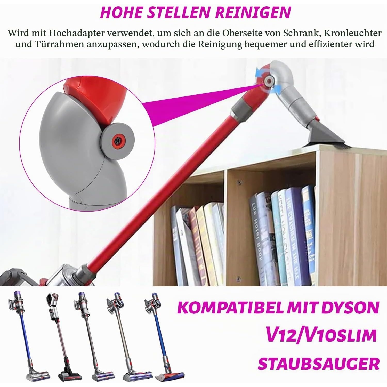 Plutoos Unterbett-Flachadapter für Dyson V10 Slim V12 Slim V12 Detect Slim – nur 20 g, inkl. Reinigungsbürste