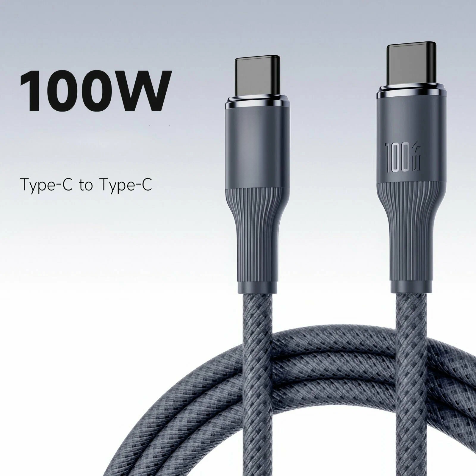 Plutoos USB-C auf USB-C Schnellladekabel 100W 5A Nylon geflochten Schwarz 1 m