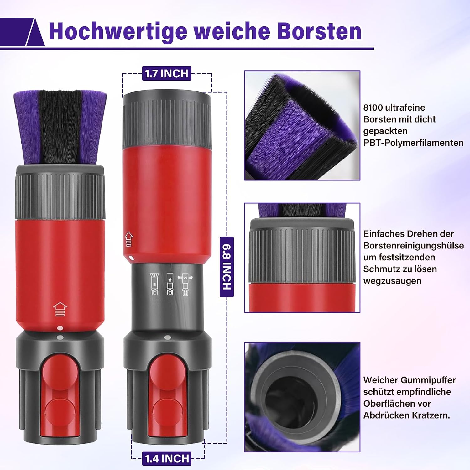 Plutoos 2-teiliges Set für Dyson V7 V8 V10 V11 V15 – rückstandsfreie Softbürste & flexibler Schlauch bis 150 cm