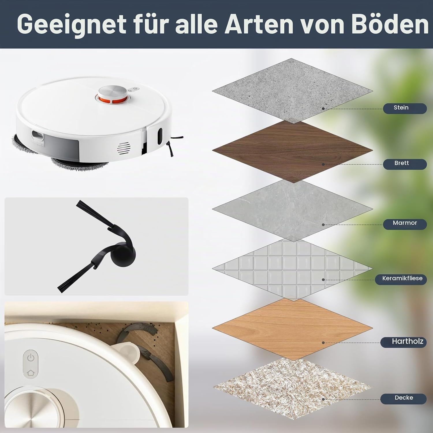 Plutoos Seitenbürsten für Xiaomi H50, H50 Pro & Mijia 5C – antistatische Borsten, 2 Stück