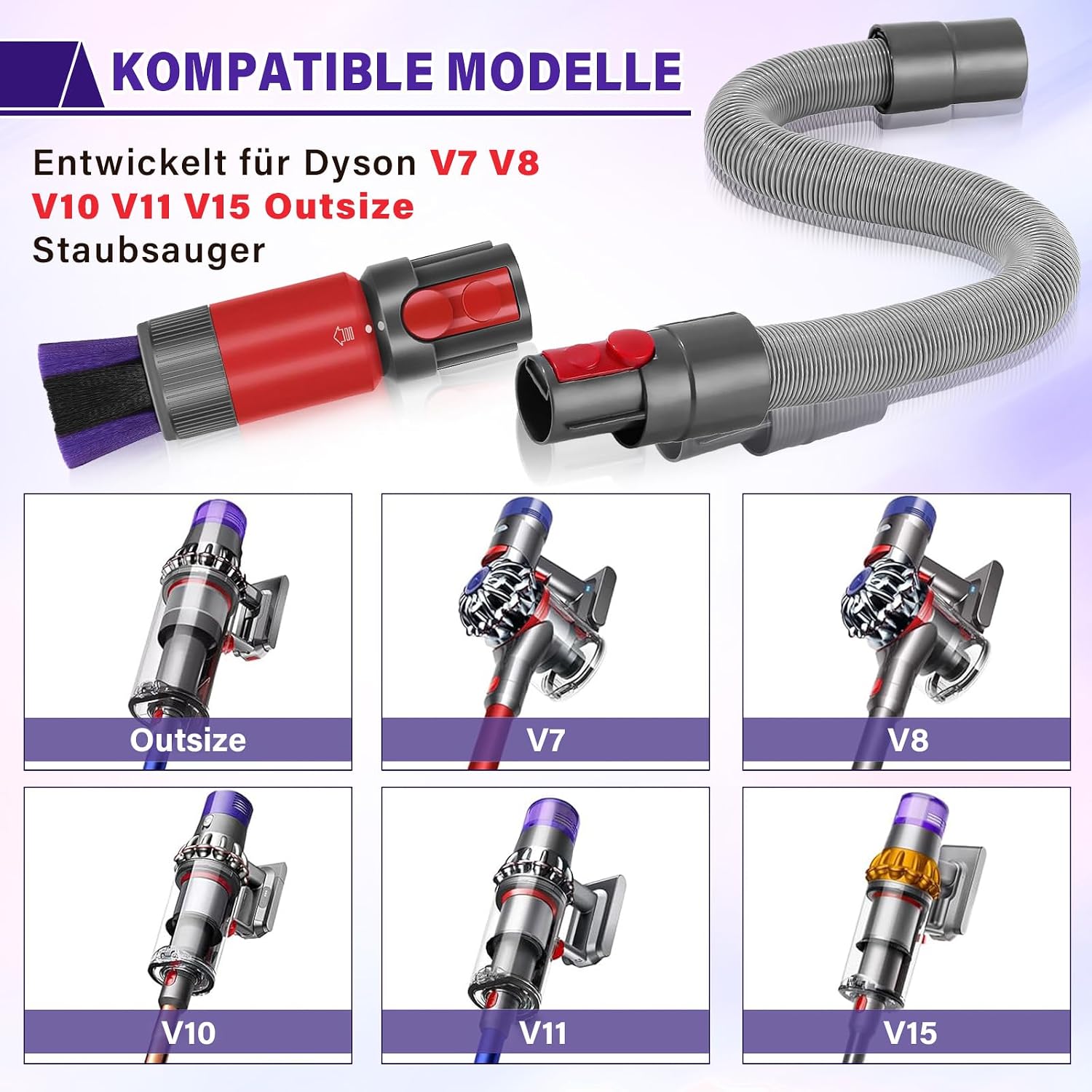 Plutoos 2-teiliges Set für Dyson V7 V8 V10 V11 V15 – rückstandsfreie Softbürste & flexibler Schlauch bis 150 cm