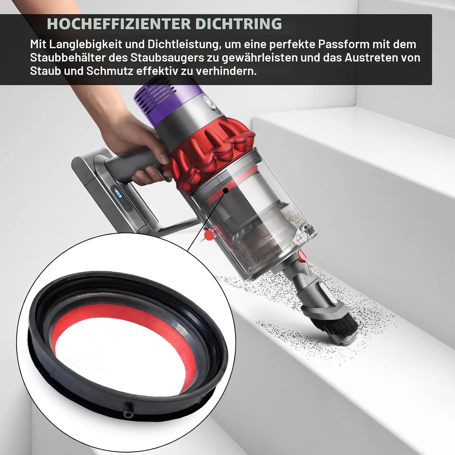Plutoos Oberer Dichtungsring für Dyson V10 SV12 SV13 SV27 Staubbehälter – Gummi, Originalgrösse