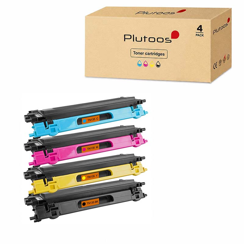 Plutoos TN-135 Toner Multipack 4er-Set BK+C+M+Y mit Chip Kompatibel mit Brother für HL-4040CN HL-4040CDN HL-4050CDN
