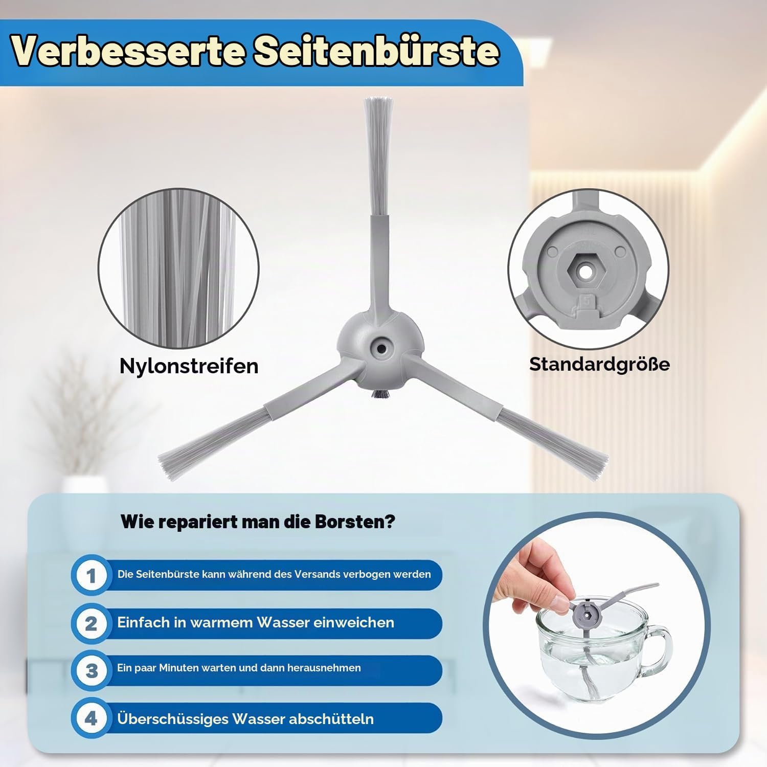 Plutoos Seitenbürsten für Eufy L60 Hybrid SES, L60 Hybrid, L60 SES, L50 SES & G50 Hybrid – waschbar, 2 Stück