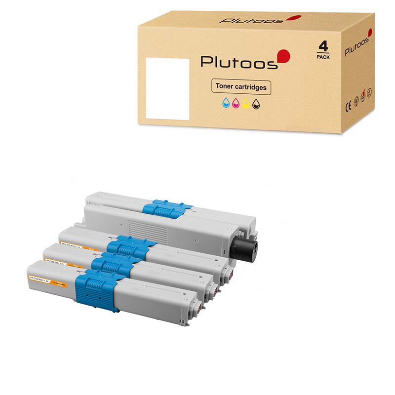 Plutoos C332 Multipack – Compatible with Oki C332, Oki 46508712 46508711 46508710 46508709, 4-pack BCMY, 12500 total pages