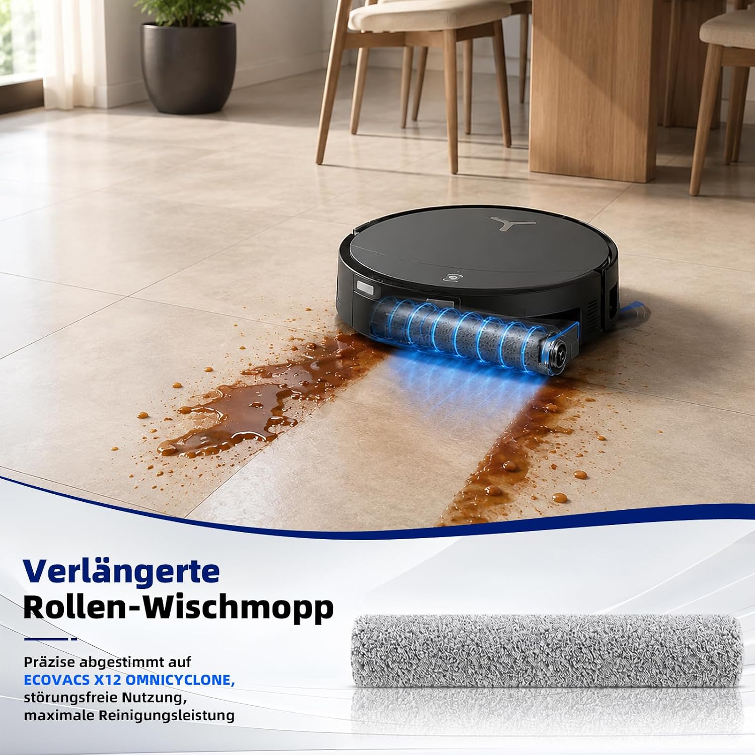 Plutoos Wischrolle für ECOVACS Deebot X12 OmniCyclone, X12 Pro & T90 Pro Omni – Mikrofaser, waschbar, 1 Stück