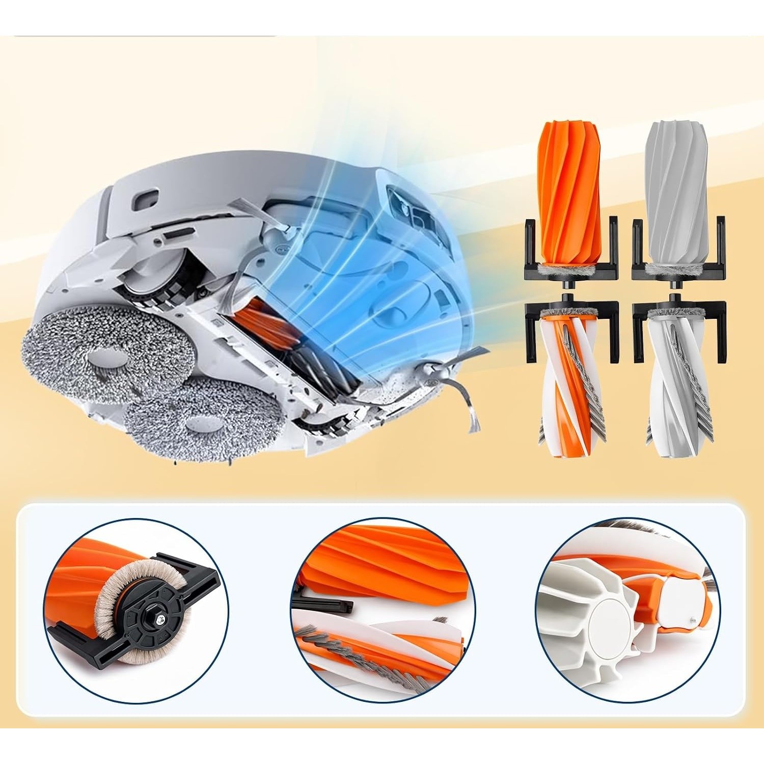 Plutoos Hauptbürste für DJI Romo A, Romo P & Romo S – Teppich & Hartboden, 1 Paar (2 Stück)
