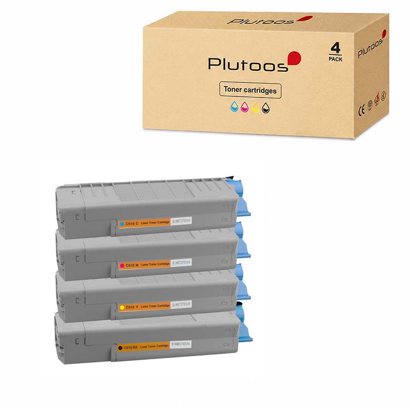 Plutoos C610 Multipack – Compatible avec Oki C610 Oki 44315308 44315307 44315306 44315305 pack de 4 BK+C+M+Y 26000 pages total