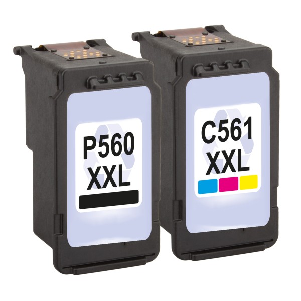 Canon PG-560 & CL-561 XL Patronen XXL kompatibel, 2er Set BK+CL